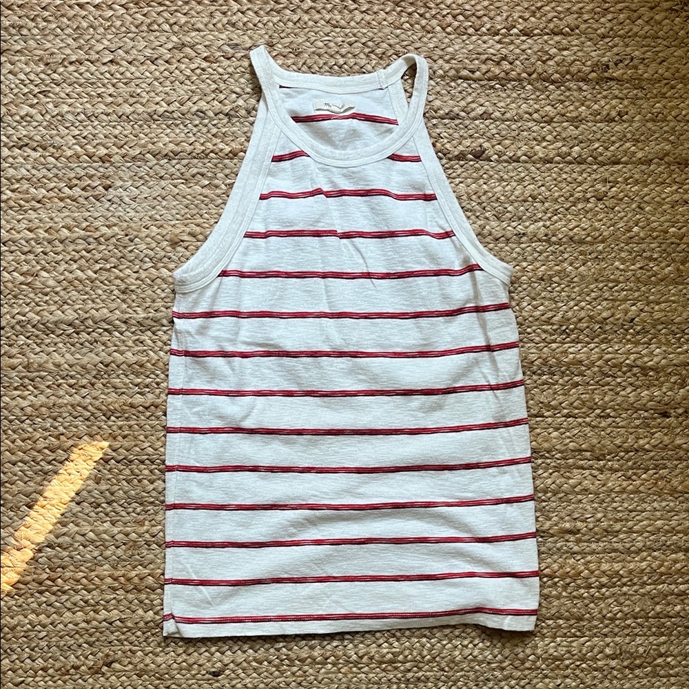 Madewell White and Red Knit Top